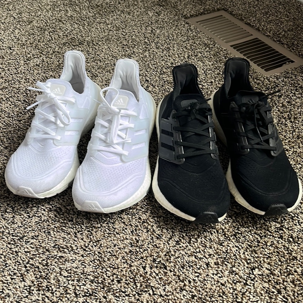 2 Adidas Ultraboost 21 Black & White, like new